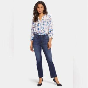 NYDJ Jeans Marilyn Straight Leg Ankle Raw Hem Stretch Lift Tuck Dark Wash Size 6